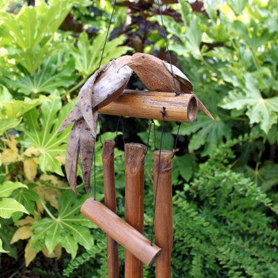 Serenityy Coconut Twin Birds Windchimes 1M - Handmade Indonesian Bamboo And Coconut Garden Chime - image 1