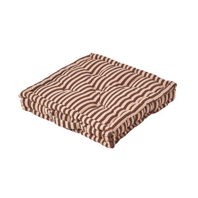 Homescapes Cotton Brown And Beige Thin Stripe Floor Cushion, 40 X 40 Cm - image 1