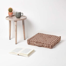 Homescapes Cotton Brown And Beige Thin Stripe Floor Cushion, 40 X 40 Cm - thumbnail 2