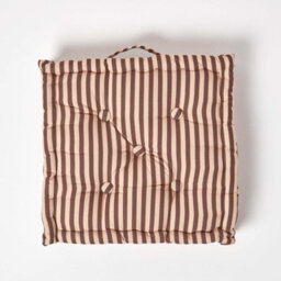 Homescapes Cotton Brown And Beige Thin Stripe Floor Cushion, 40 X 40 Cm - thumbnail 3
