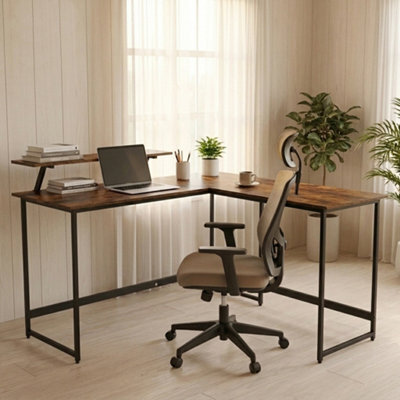 Abrihome L Computer Desk With Self Corner Tabletop Home Office Work Table, Industrial Rustic Brown - image 1