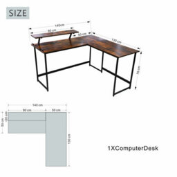 Abrihome L Computer Desk With Self Corner Tabletop Home Office Work Table, Industrial Rustic Brown - thumbnail 5