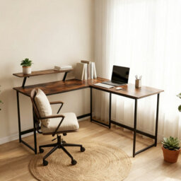 Abrihome L Computer Desk With Self Corner Tabletop Home Office Work Table, Industrial Rustic Brown - thumbnail 7