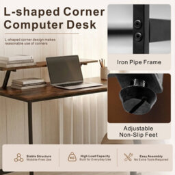 Abrihome L Computer Desk With Self Corner Tabletop Home Office Work Table, Industrial Rustic Brown - thumbnail 3