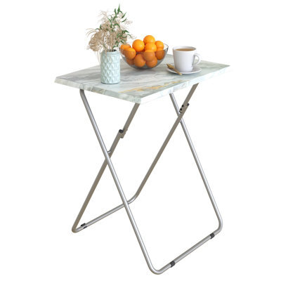 Huhote Folding Snack Table Small Spaces Side Table End Table Coffee Table Beside Table Sofa Table Outdoor Home Grey Marble Finish - image 1