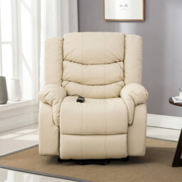 More4Homes Seattle Electric Single Motor Rise Recliner Armchair Sofa Home Lounge Bonded Leather Chair (Cream) - thumbnail 8
