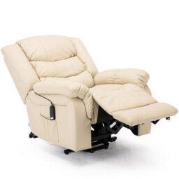 More4Homes Seattle Electric Single Motor Rise Recliner Armchair Sofa Home Lounge Bonded Leather Chair (Cream) - thumbnail 3