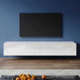 160 Cm White High Gloss Wall Floating Tv Stand Unit Cabinet Storage Door - thumbnail 2