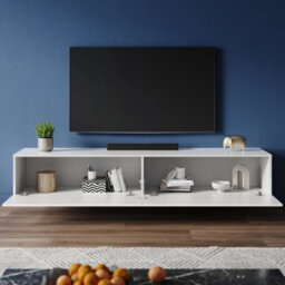 160 Cm White High Gloss Wall Floating Tv Stand Unit Cabinet Storage Door - thumbnail 1
