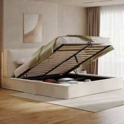 Double Chenille Ottoman Storage Bed With Padded Headboard - thumbnail 5