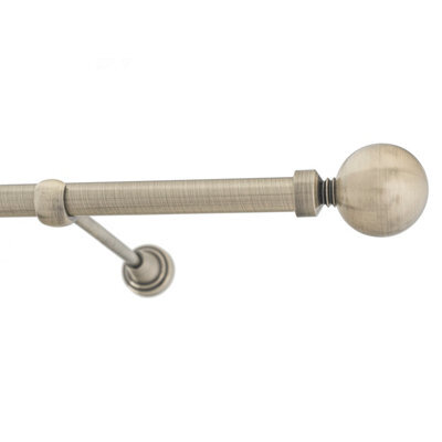 Toolty Antique Brass Metal Curtain Pole 19mm With Finials Rod Classic Brackets Ball 145Cm