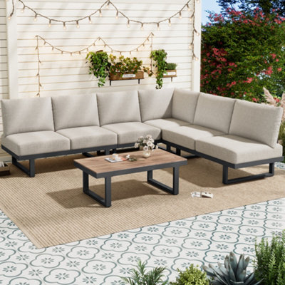Btm 5-Piece Garden Lounge Set, Galvanized Frame, Glass Table, Grey Cushions