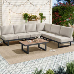 Btm 5-Piece Garden Lounge Set, Galvanized Frame, Glass Table, Grey Cushions - thumbnail 1