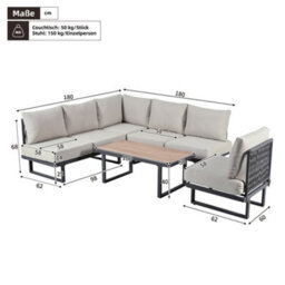 Btm 5-Piece Garden Lounge Set, Galvanized Frame, Glass Table, Grey Cushions - thumbnail 4
