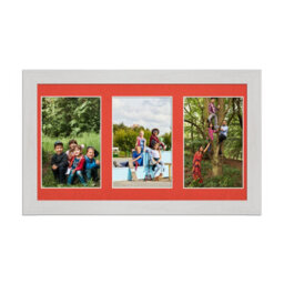 AK Frames 40X20Cm White Ash Modern Multi Photo Frame With Poppy Red Mount - Holds 3 Apertures (3X) 6X4 Photos - thumbnail 1