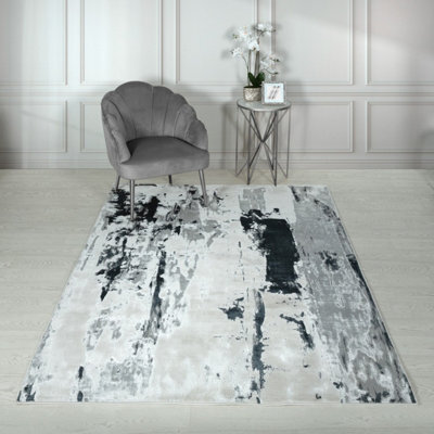 Grey Modern Easy To Clean Abstract Rug For Dining Room Bedroom And Living Room-120Cm X 170Cm - image 1