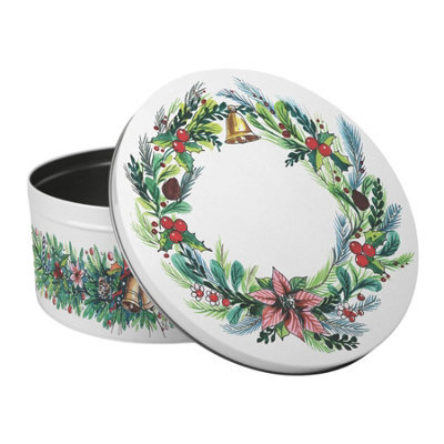Purely Home Christmas Wreath Large Cake Tin - Festive Foliage Kitchen Bakeware Gifts - Round Metal Storage Container For Baking 23 X 10Cm - image 1