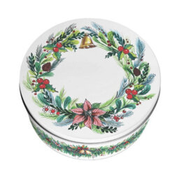 Purely Home Christmas Wreath Large Cake Tin - Festive Foliage Kitchen Bakeware Gifts - Round Metal Storage Container For Baking 23 X 10Cm - thumbnail 2