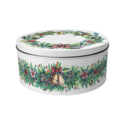 Purely Home Christmas Wreath Large Cake Tin - Festive Foliage Kitchen Bakeware Gifts - Round Metal Storage Container For Baking 23 X 10Cm - thumbnail 3