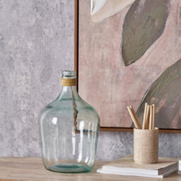 Pacific Lifestyle Small Clear Recycled Glass Bottle Vase With Raffia Neck