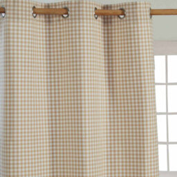 Homescapes Beige Cotton Gingham Eyelet Curtains 117 X 137 Cm - thumbnail 2