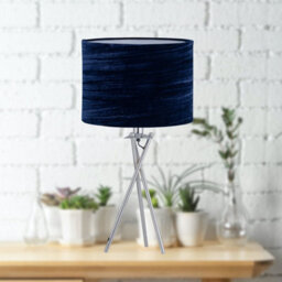 First Choice Lighting Chrome Tripod Table Lamp With Navy Blue Crushed Velvet Shade - thumbnail 3