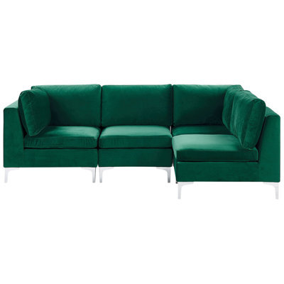 Beliani Modular Corner Sofa 4 Seater Evja Left Hand Green Velvet - image 1