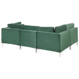 Beliani Modular Corner Sofa 4 Seater Evja Left Hand Green Velvet - thumbnail 5
