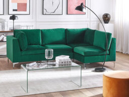 Beliani Modular Corner Sofa 4 Seater Evja Left Hand Green Velvet - thumbnail 2