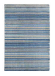 Striped Blue Beige Wool Rug, 25mm Thickness Handmade Rug, Modern Rug For Bedroom, & Dining Room-160Cm X 230Cm - thumbnail 3