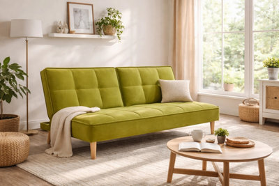Mattress Guru Manhattan 3 Seater Velvet Sofa Bed Clic Clac Fold Down In Lime - image 1