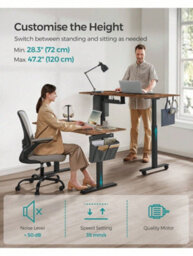 Songmics Electric Standing Desk, Height Adjustable Desk, 60 X 140 X (72-120) Cm, Continuous Adjustment, 4 Memorable Heights - thumbnail 3