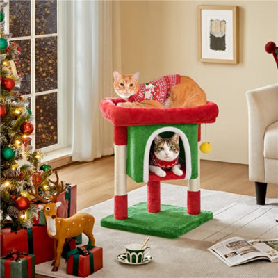 Yaheetech 59 Cm Height 2-Level Cat Tree With Condo And Scratching Posts - Red/green - image 1