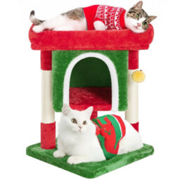 Yaheetech 59 Cm Height 2-Level Cat Tree With Condo And Scratching Posts - Red/green - thumbnail 2
