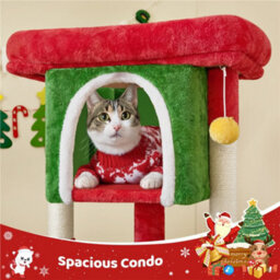 Yaheetech 59 Cm Height 2-Level Cat Tree With Condo And Scratching Posts - Red/green - thumbnail 5