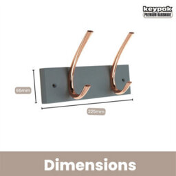 Keypak Wall & Door Mounted Coat Rack 2 Polished Copper Hooks On Grey Board - 23Cm, For Entryways, Hallways, Bedrooms, Bathrooms - thumbnail 3