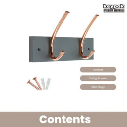 Keypak Wall & Door Mounted Coat Rack 2 Polished Copper Hooks On Grey Board - 23Cm, For Entryways, Hallways, Bedrooms, Bathrooms - thumbnail 4