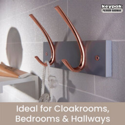 Keypak Wall & Door Mounted Coat Rack 2 Polished Copper Hooks On Grey Board - 23Cm, For Entryways, Hallways, Bedrooms, Bathrooms - thumbnail 5