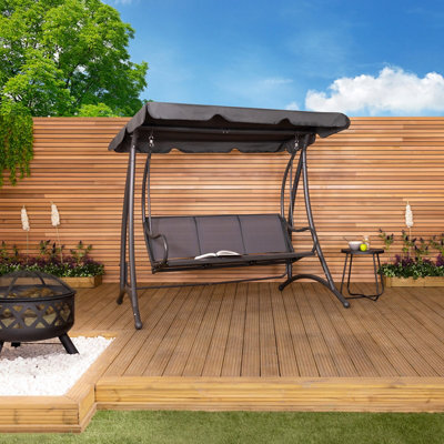 Charles Bentley 3 Seater Outdoor Swing Seat Bench Chair Hammock W/ Canopy -Grey - image 1