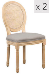 Nordlys Set Of 2 Wooden Dining Chairs With Cane Backs And Dark Gray Fabric Seats Classic Style Dining Room - thumbnail 2