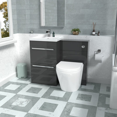 Nes Home Anthracite Drawers Basin Cabinet, Wc Unit & Rimless Back To Wall Toilet - image 1