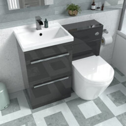 Nes Home Anthracite Drawers Basin Cabinet, Wc Unit & Rimless Back To Wall Toilet - thumbnail 5