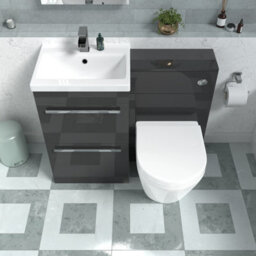 Nes Home Anthracite Drawers Basin Cabinet, Wc Unit & Rimless Back To Wall Toilet - thumbnail 3