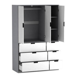 Urbn-Living Urbnliving Wooden 3 Door 6 Drawer Wardrobe Bedroom Storage Closet Shelves Hanging Rail Grey Unit - White Doors Drawers - thumbnail 5