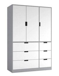 Urbn-Living Urbnliving Wooden 3 Door 6 Drawer Wardrobe Bedroom Storage Closet Shelves Hanging Rail Grey Unit - White Doors Drawers - thumbnail 1
