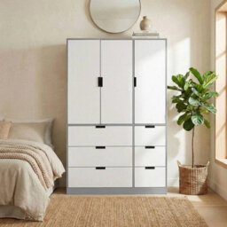 Urbn-Living Urbnliving Wooden 3 Door 6 Drawer Wardrobe Bedroom Storage Closet Shelves Hanging Rail Grey Unit - White Doors Drawers - thumbnail 3