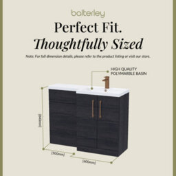 Balterley Right-Hand Bathroom Vanity And Wc Unit Combination With Basin - 1100mm - Woodgrain Black With Brushed Bronze Handles - thumbnail 5