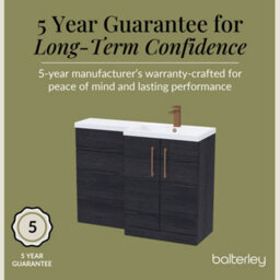Balterley Right-Hand Bathroom Vanity And Wc Unit Combination With Basin - 1100mm - Woodgrain Black With Brushed Bronze Handles - thumbnail 6