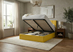 Adore Designs Stafford Plush Velvet Ottoman Sleigh Bed - 4Ft Small Double - Turmeric - thumbnail 2