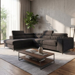 Corner Sofa Bed With Storage, Laurence, Dark Grey Fabric And Hr Foam, Adjustable Headrests, Modern Living Room Furniture Left Side